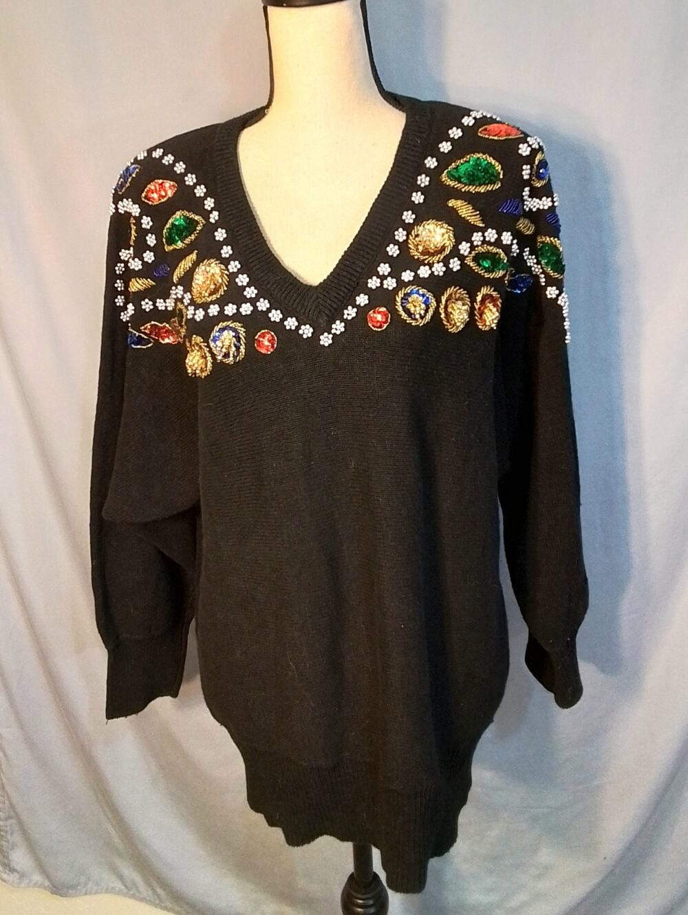 B.I.B. ,  S.M.L Sport black sweater with jewel tone embellishments